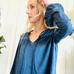 Madewell Indigo Blue Blouse with Ruffled Sleeves